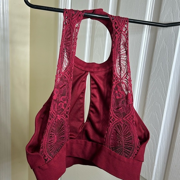 Lulus Burgundy Halter Back Lace Top - Picture 3 of 6